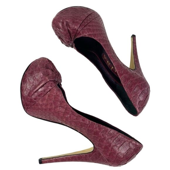 GINA 6 US ,python leather , maroon platform heels handmade - Picture 9 of 11